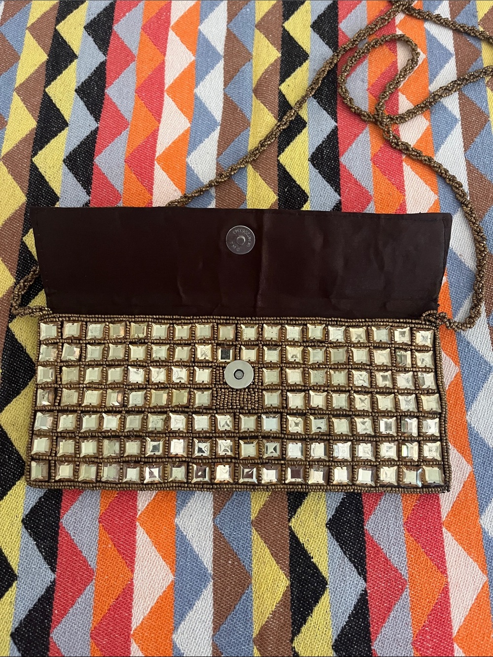 Embellished Brown Beaded Evening Clutch - Picture 7 of 7